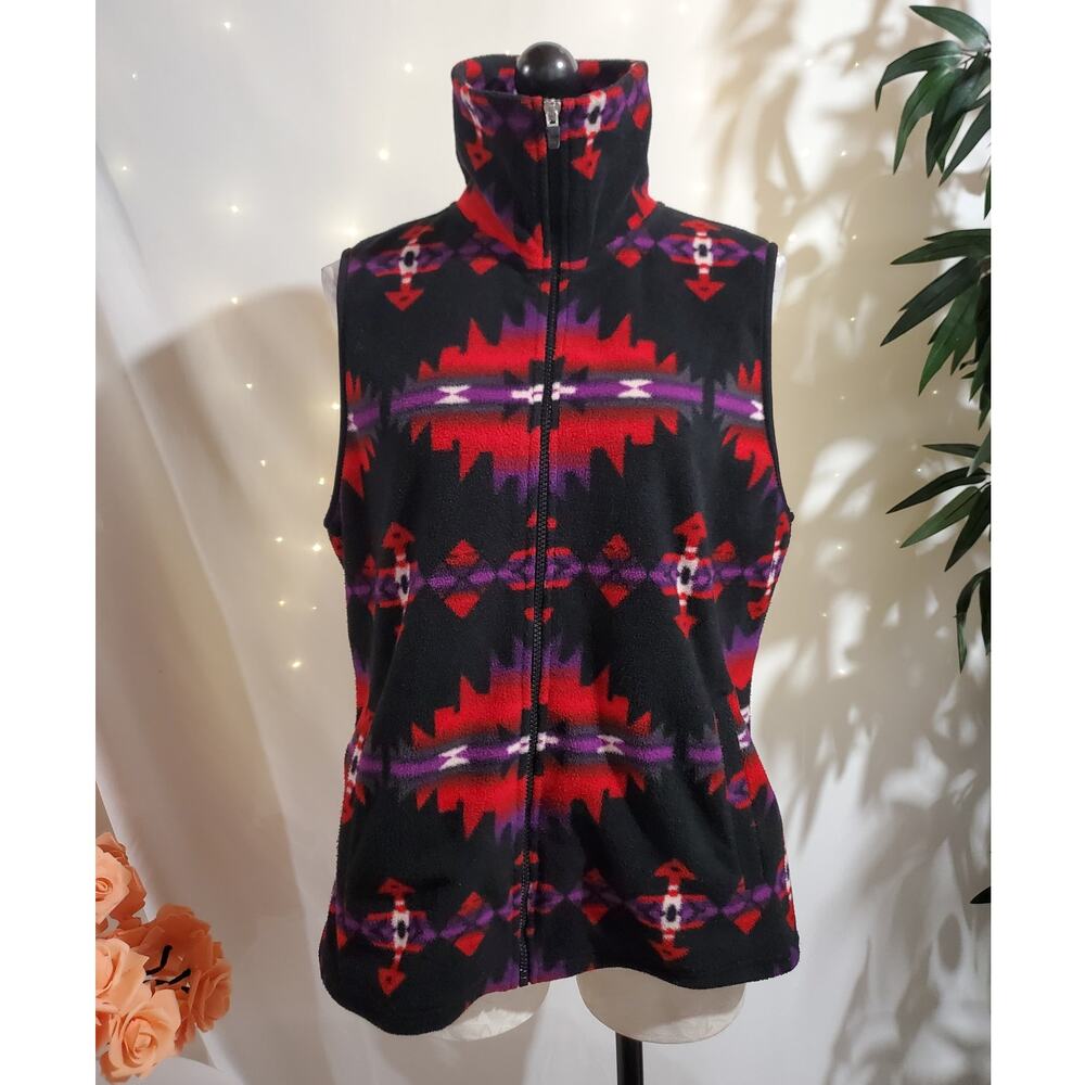 Chaps x Ralph Lauren Fleece Southwestern Aztec Zip Vest Womens Size L Tribal